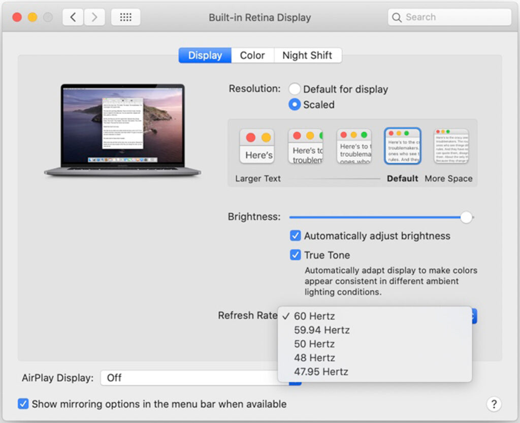 MacBook Pro 16" Display Preferences - NovMac